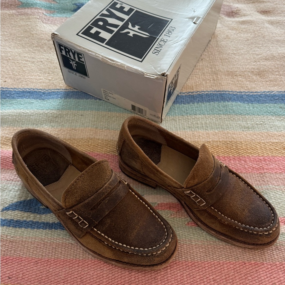 Frye Men's Distressed Brown Suede Loafers GREG 7